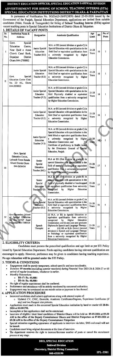 Special Education Punjab Jobs 11 April 2026 Express Tribune 1