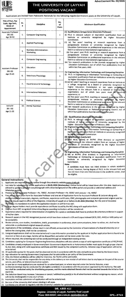 The University of Layyah Jobs 18 April 2026 Express Tribune 1