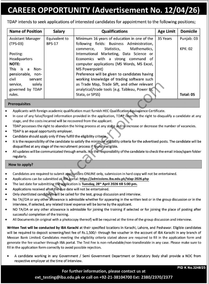 Trade Development Authority of Pakistan TDAP Jobs 12 April 2026 Express Tribune 1