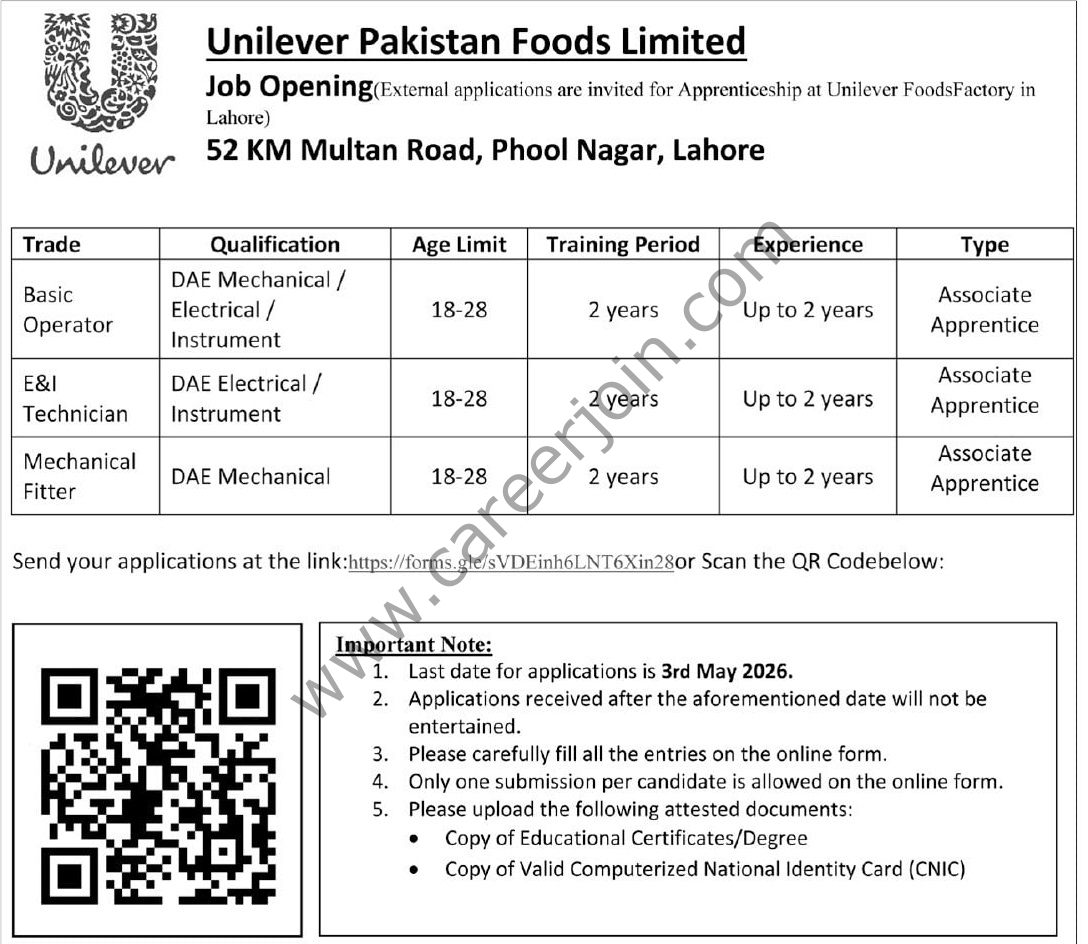Unilever Foods Factory Jobs 26 April 2026 Express Tribune 1