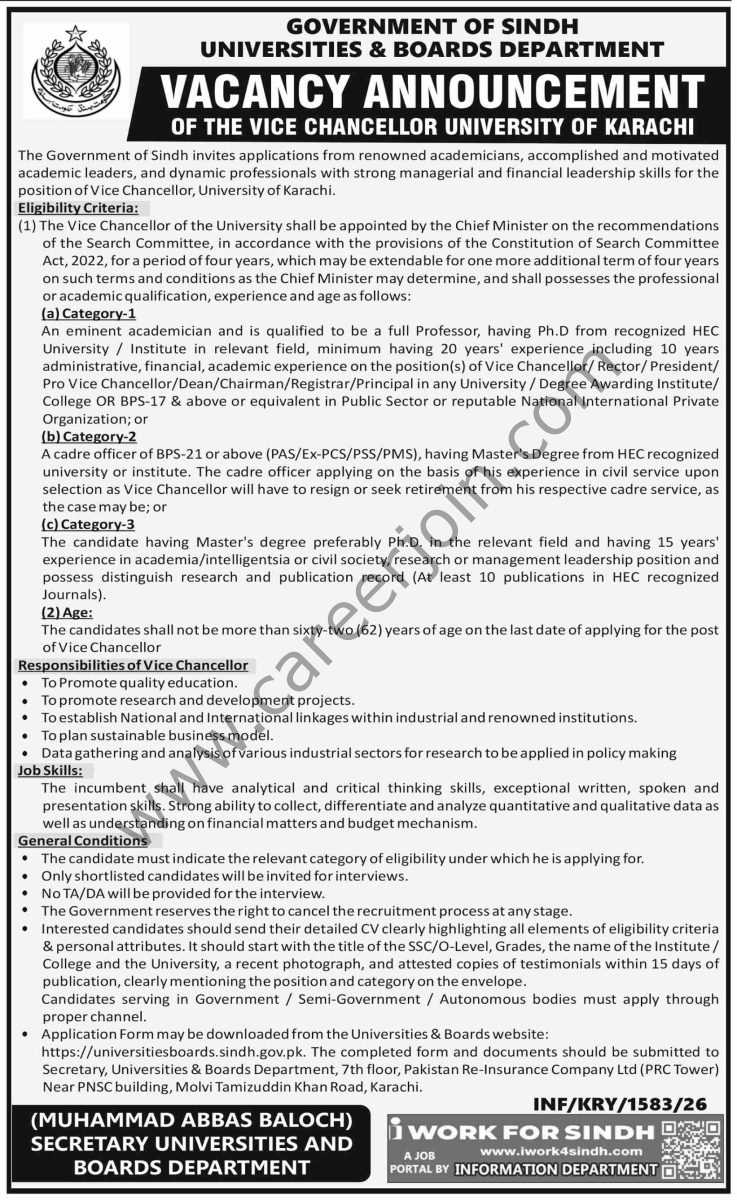 Universities & Boards Department Sindh Jobs 24 April 2026 Dawn 1