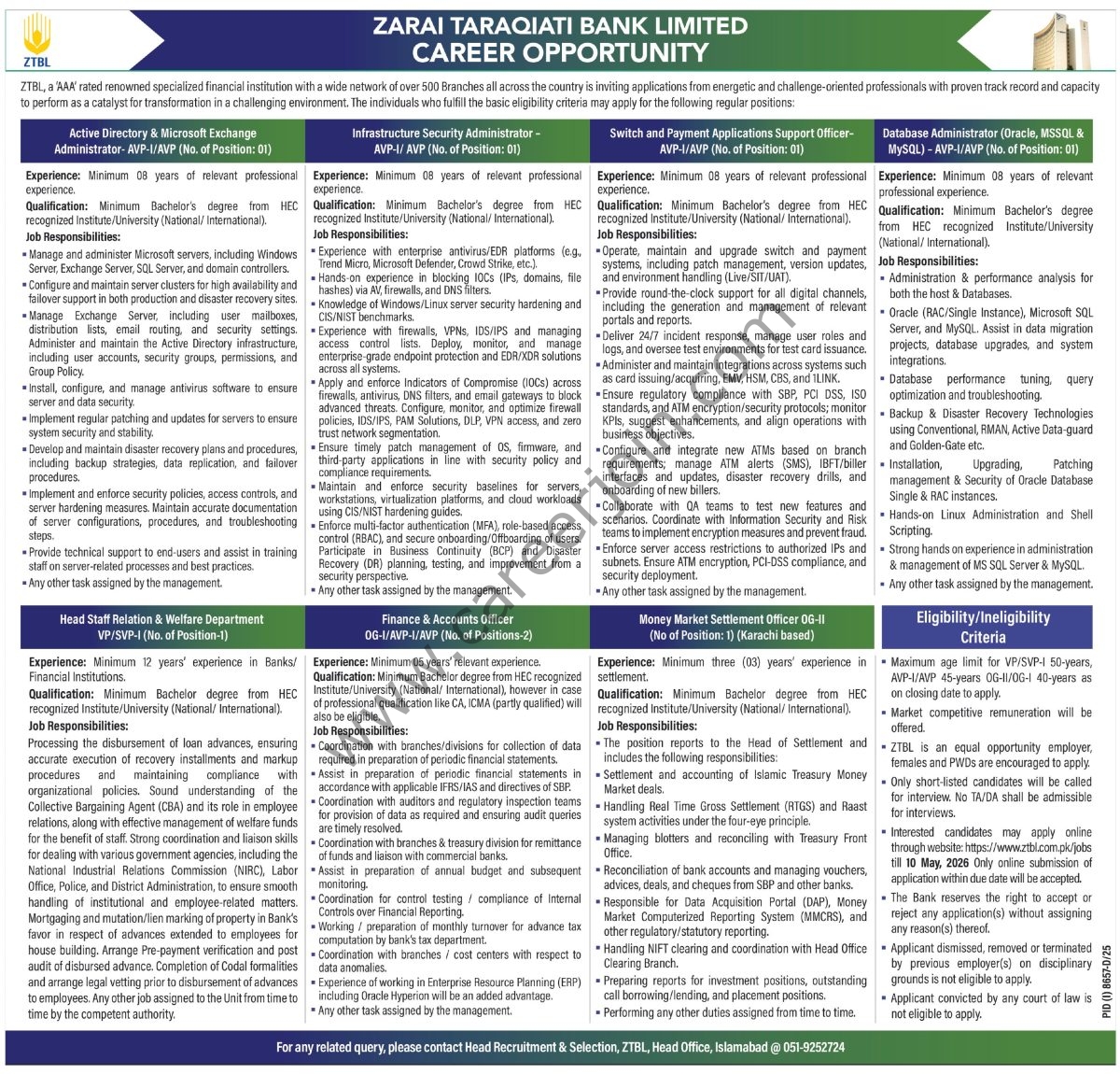 ZTBL Zarai Taraqiati Bank Ltd Jobs 26 April 2026 Express Tribune 11