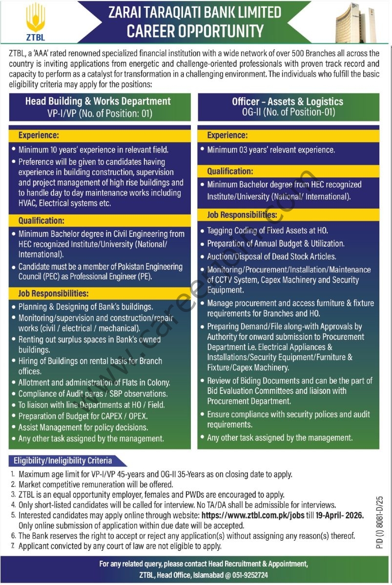 Zarai Taraqiati Bank Ltd Jobs 05 April 2026 Express Tribune 1