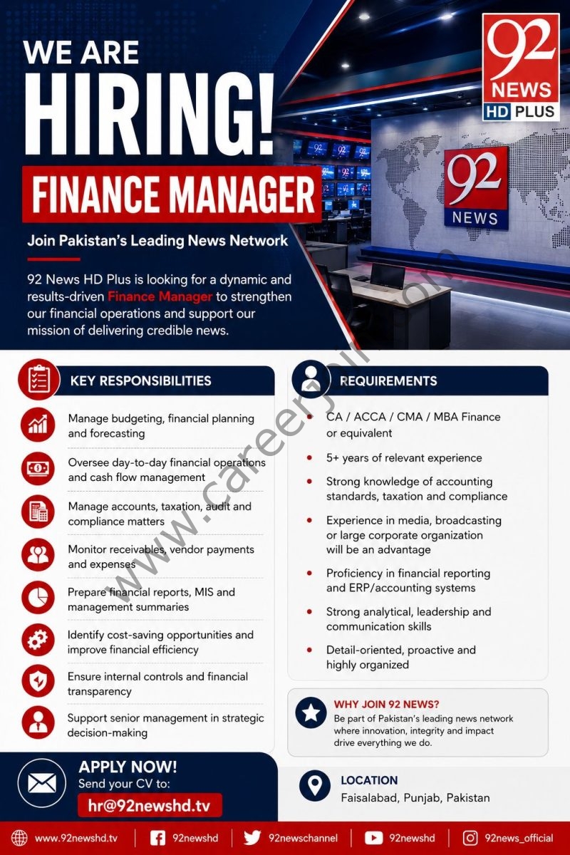 92 News HD Plus Jobs Finance Manager 1