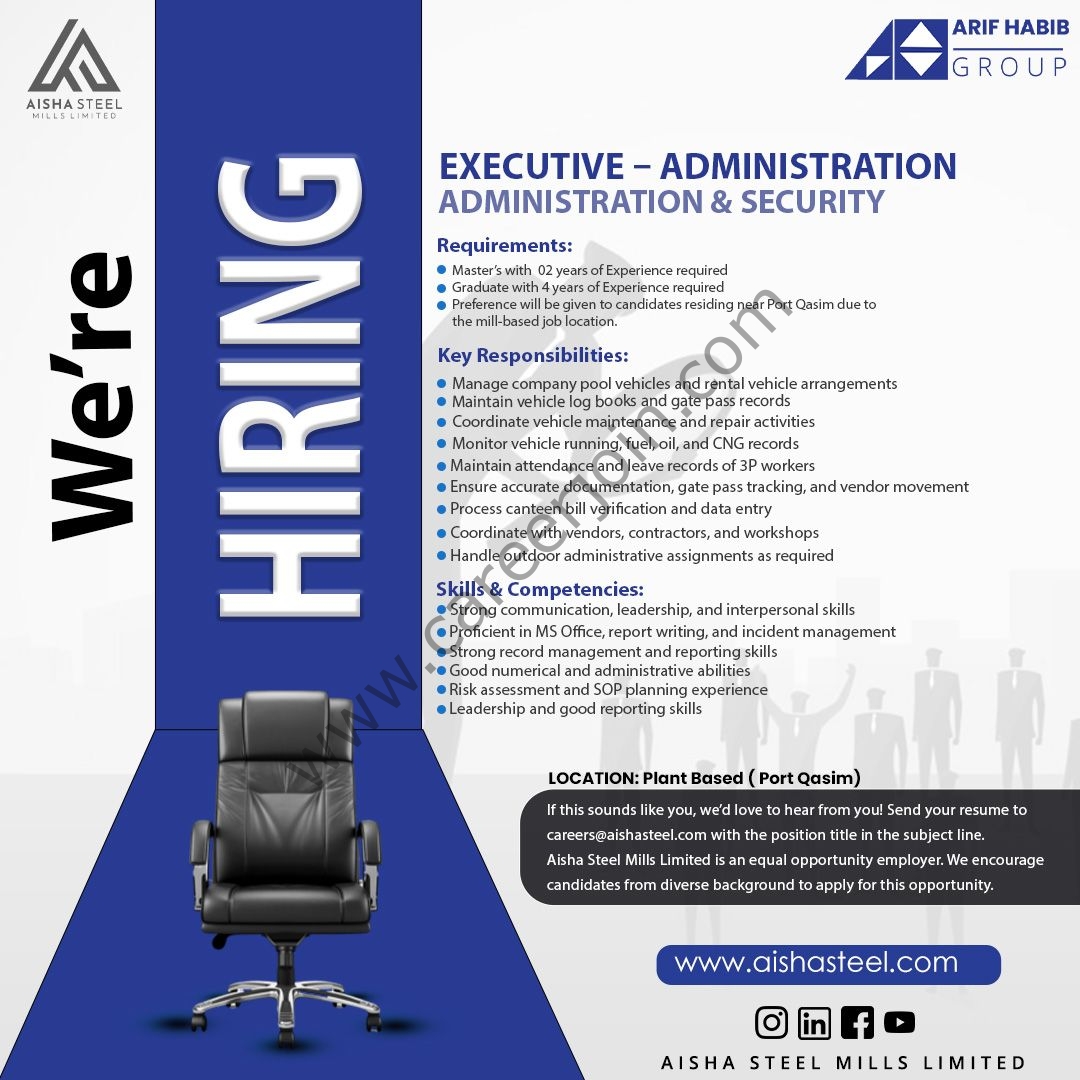Aisha Steel Mills Limited Jobs Executive Administration 1