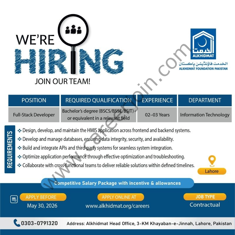 Alkhidmat Foundation Pakistan Jobs Full-Stack Developer 1