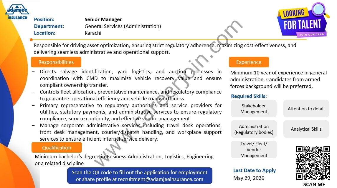 Adamjee Insurance Company Jobs Senior Manager Administration 1