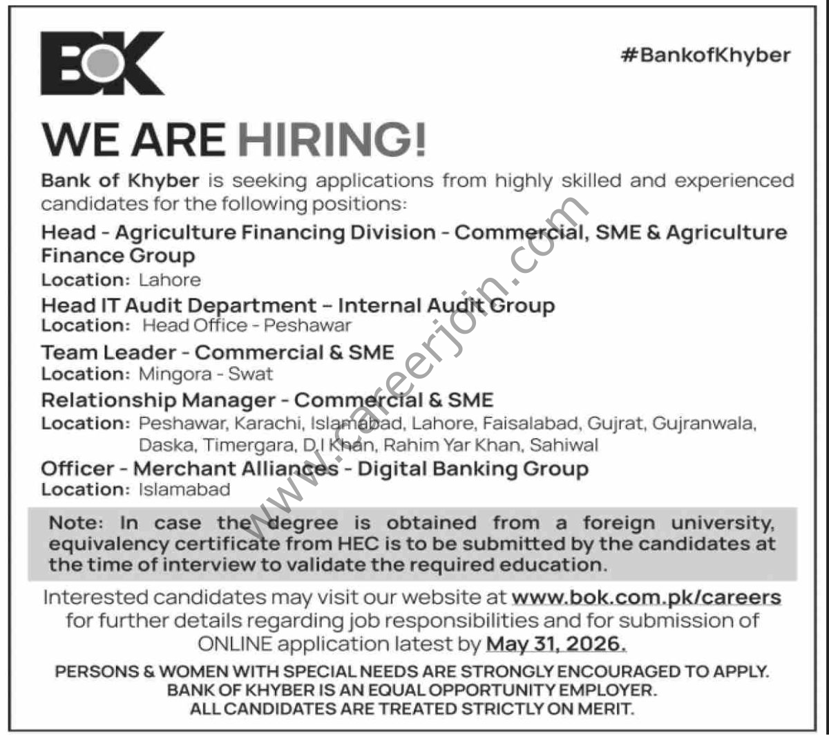 Bank of Khyber BOK Jobs 17 May 2026 Dawn 1