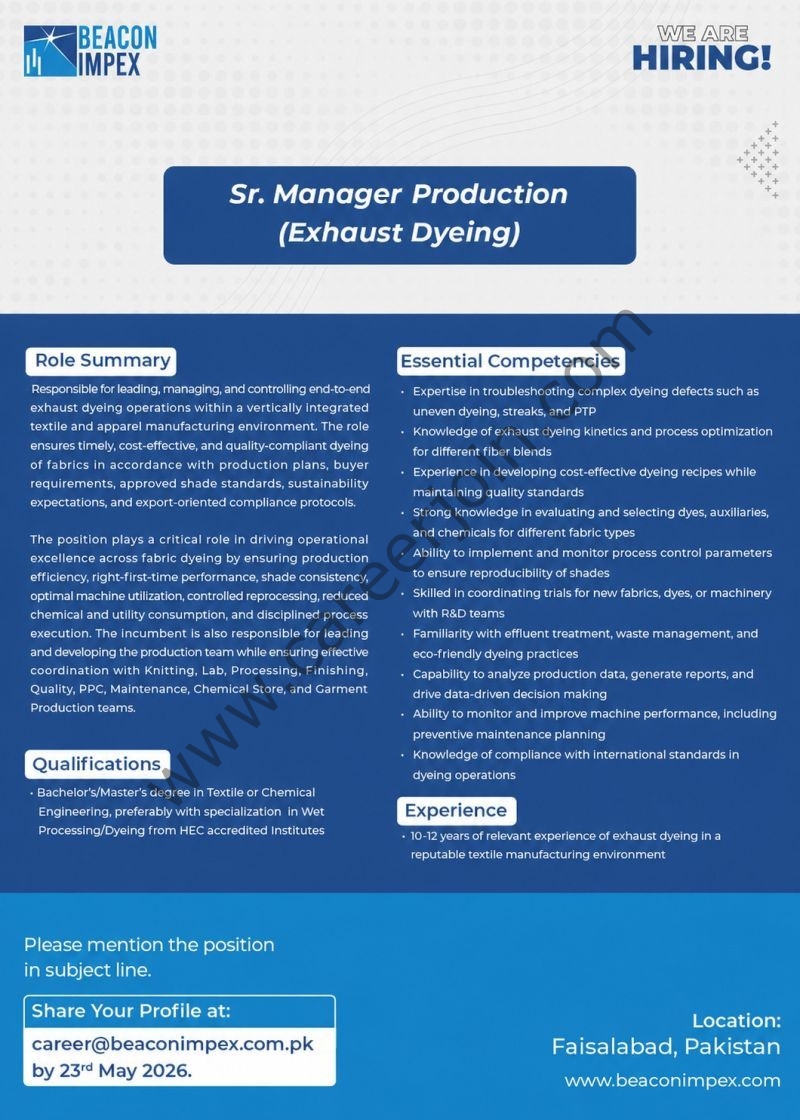 Beacon Impex Pvt Ltd Jobs Senior Manager Production 1