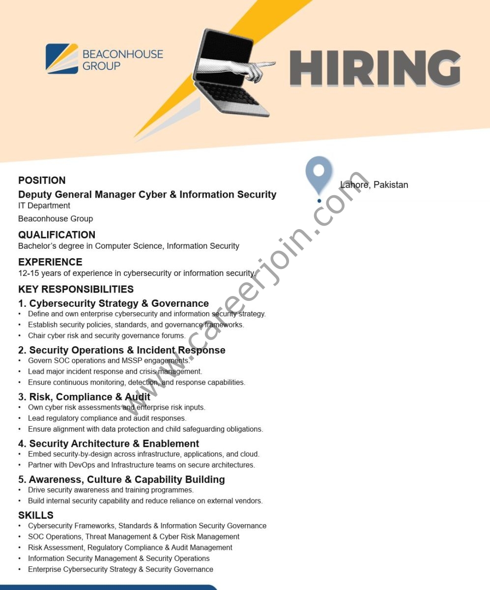 Beaconhouse Group Jobs Deputy General Manager Cyber & Information Security 1