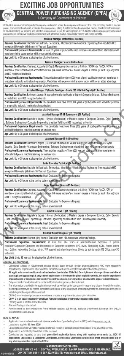 Central Power Purchasing Agency CPPA Jobs 17 May 2026 Express 1