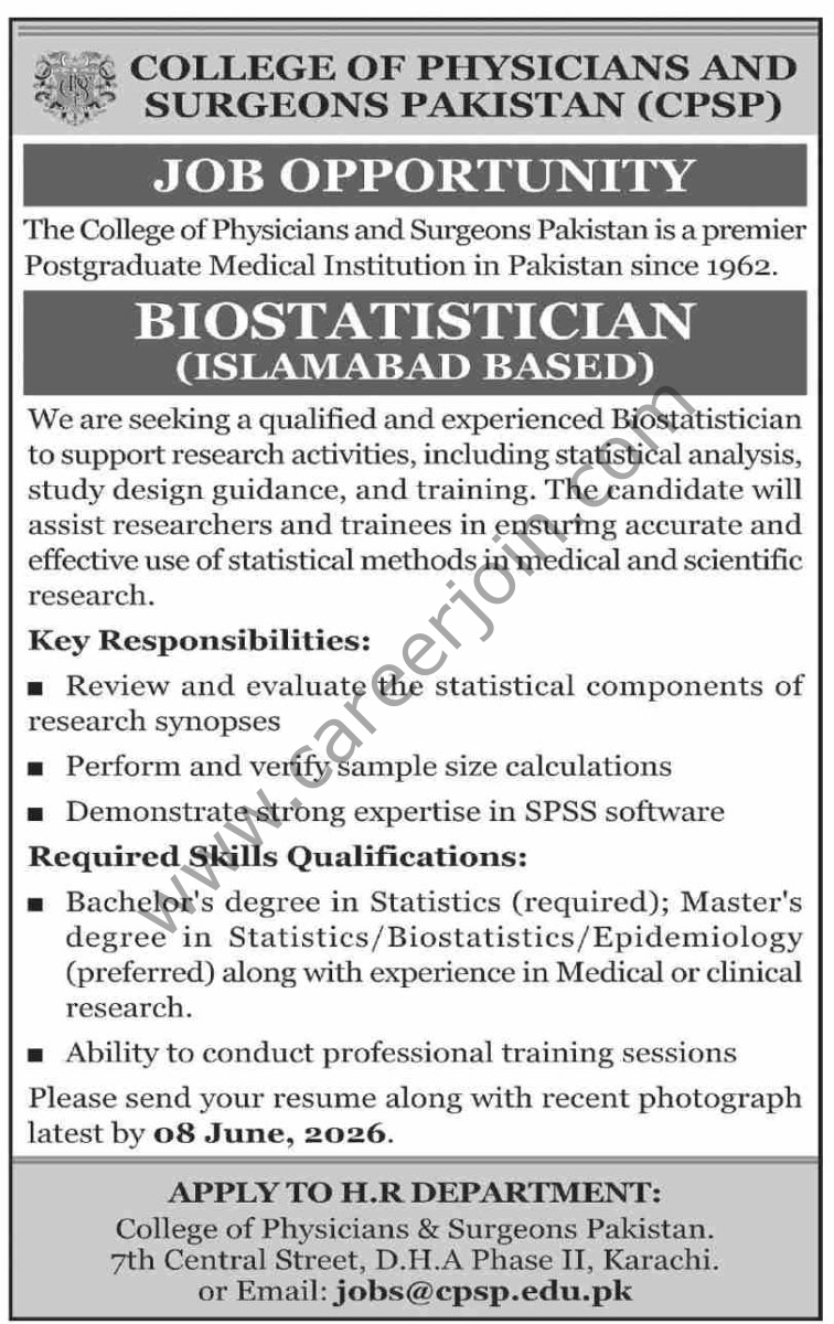 College of Physicians & Surgeons Jobs 24 May 2026 Dawn 1