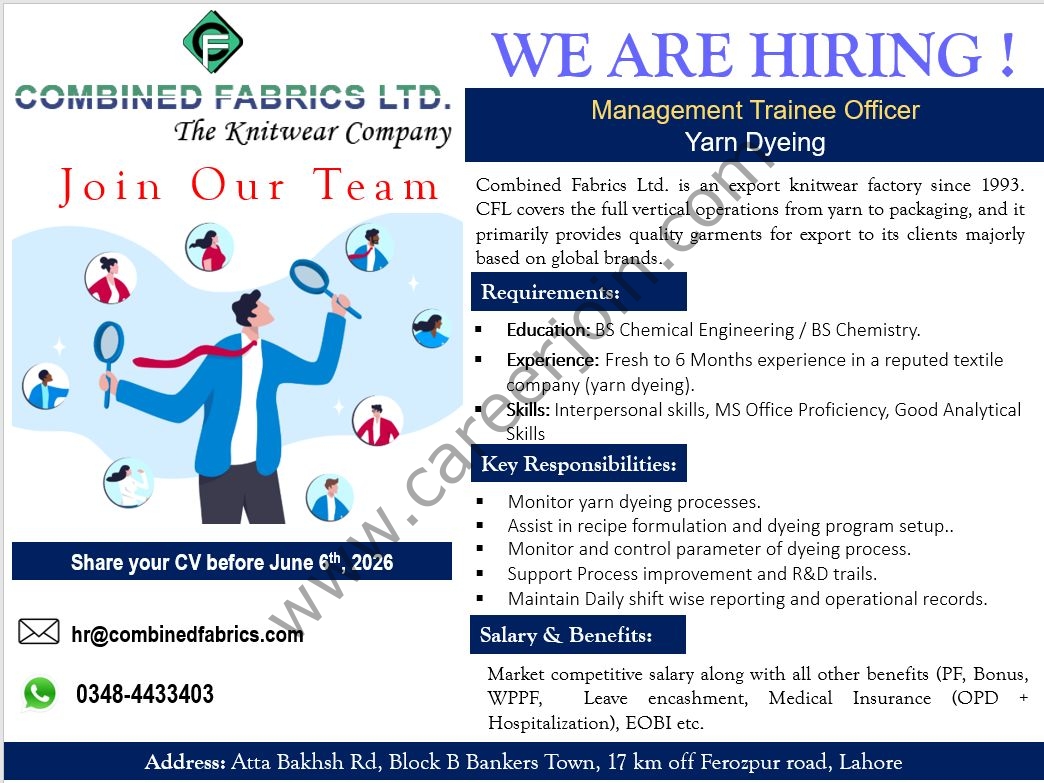 Combined Fabrics Limited Jobs MTO Yarn Dyeing 1