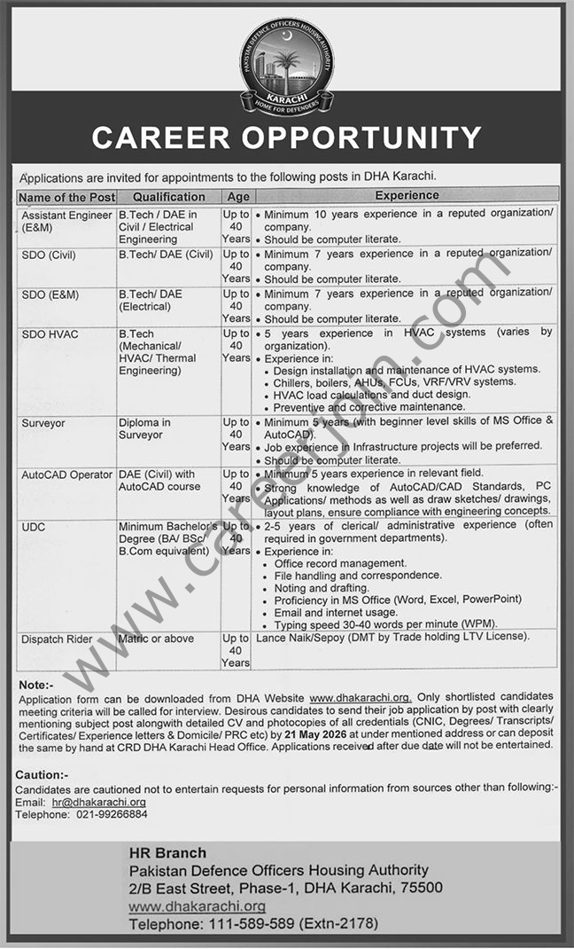 Defence Housing Authority DHA Karachi Jobs 13 May 2026 Nawaiwaqt 1