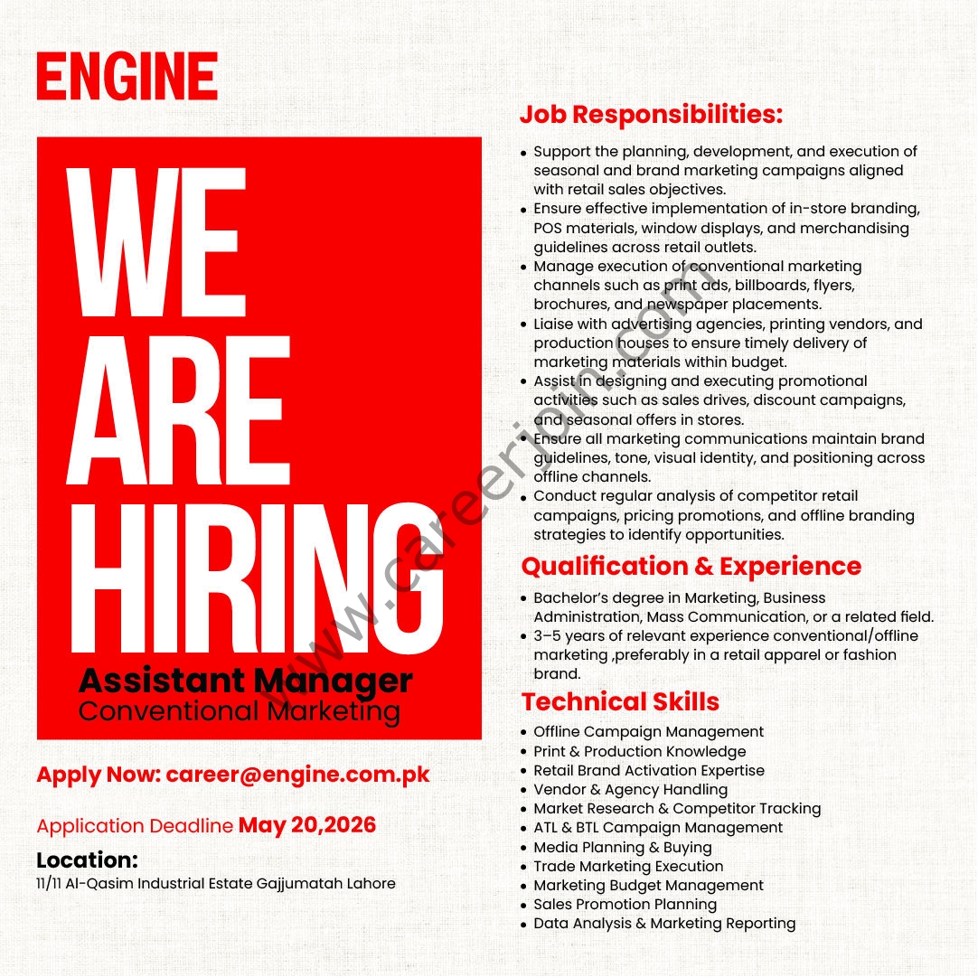 Engine Clothing Jobs Assistant Manager Conventional Marketing 1