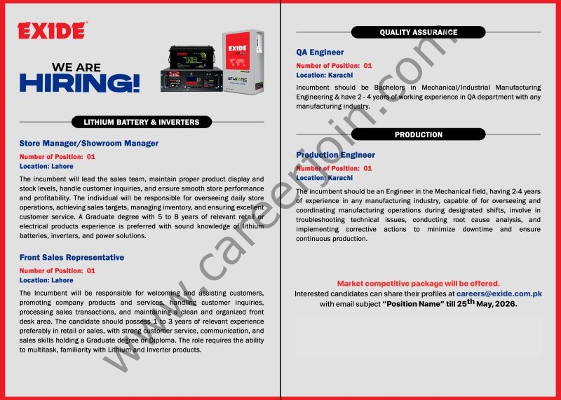 Exide Pakistan Limited Jobs May 2026 1