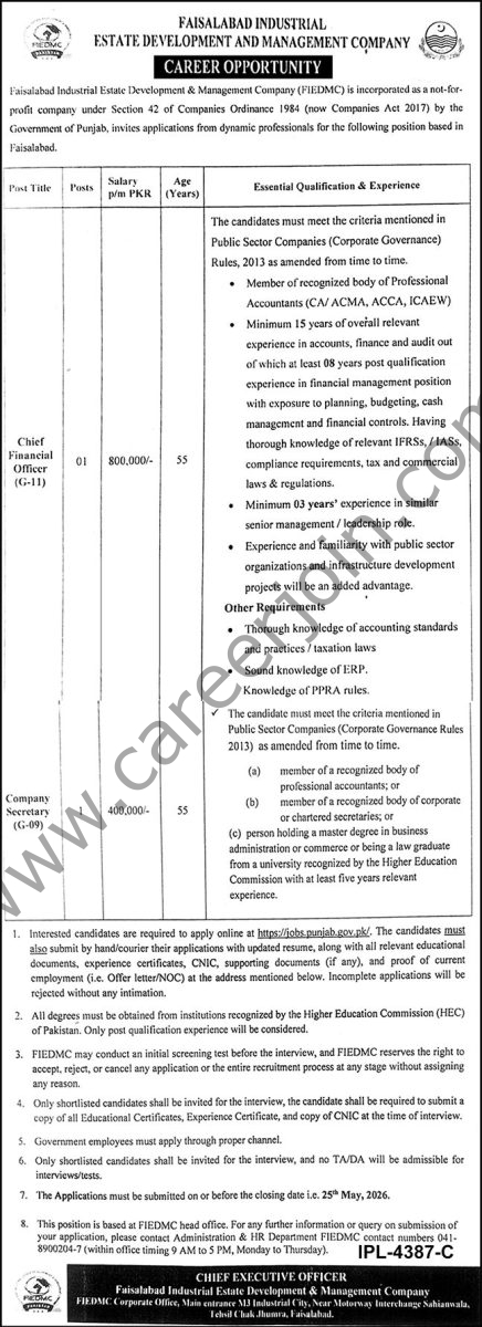 Faisalabad Industrial Estate Development & Management Co FIEDMC Jobs 03 May 2026 Nawaiwaqt 1