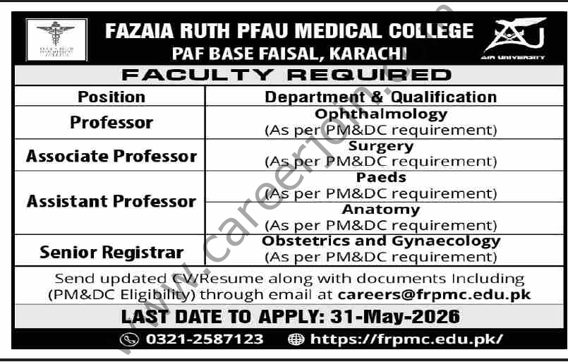 Fazaia Ruth PFAU Medical College Jobs 13 May 2026 Dawn 1