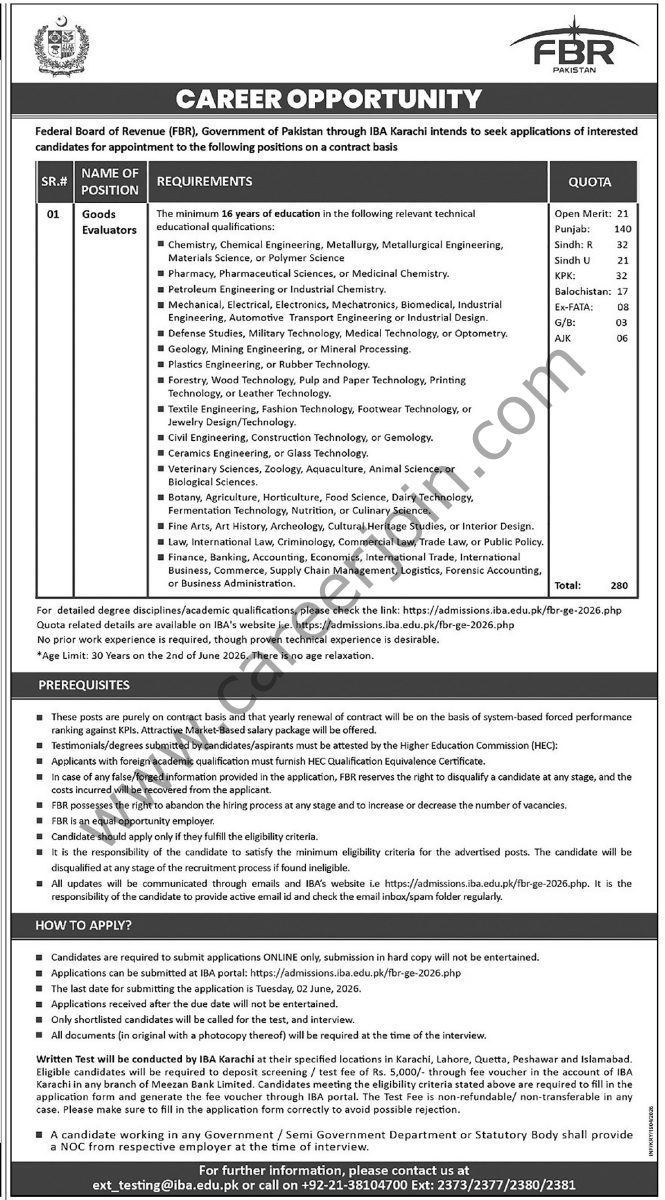 Federal Board Of Revenue FBR Jobs 17 May 2026 Express Tribune 1
