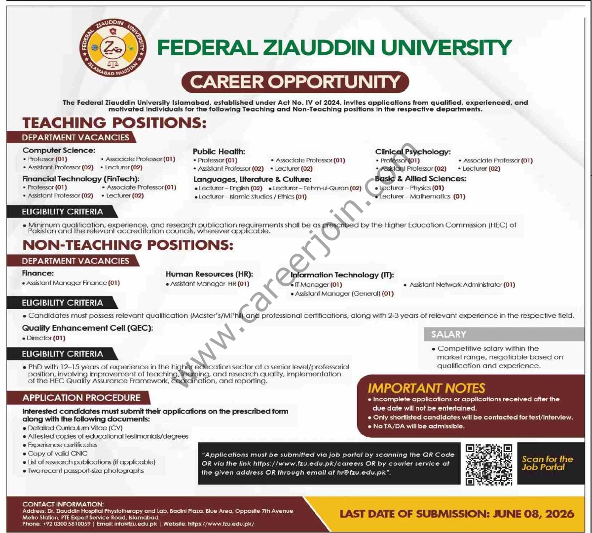 Federal Ziauddin University Jobs 17 May 2026 Dawn 1