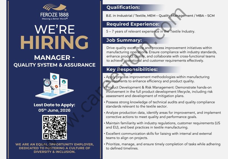 Feroze1888 Mills Ltd Jobs Manager Quality System & Assurance 1