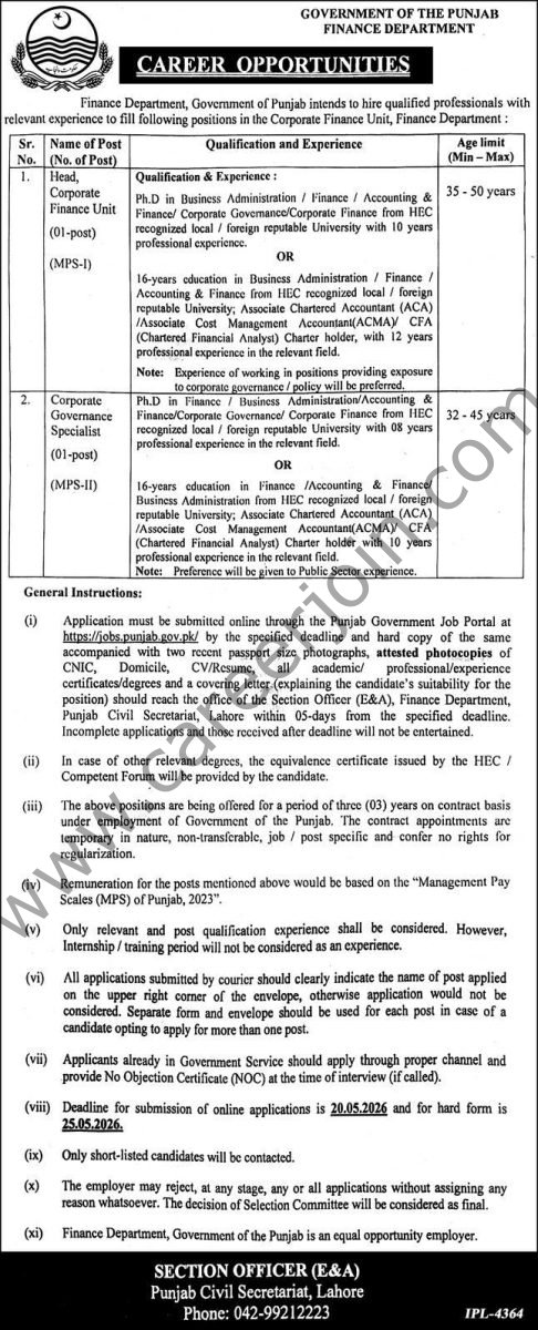 Finance Department Punjab Jobs 05 May 2026 Express 1