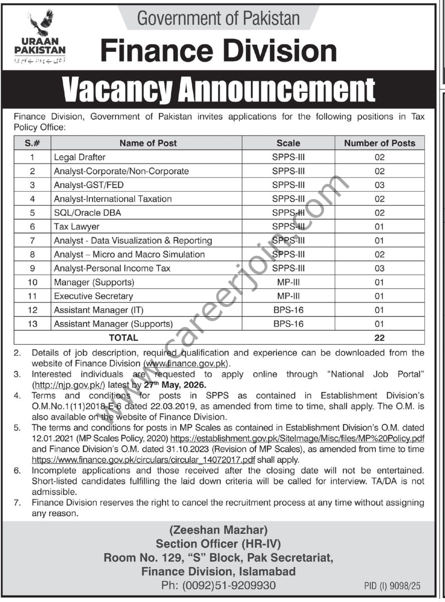 Finance Division Govt of Pakistan Jobs 13 May 2026 Express Tribune 1