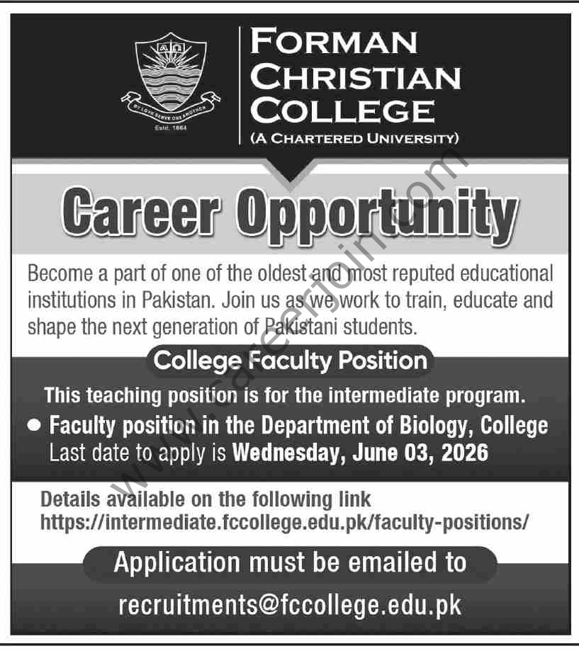 Forman Christian College Jobs 24 May 2026 Dawn 1