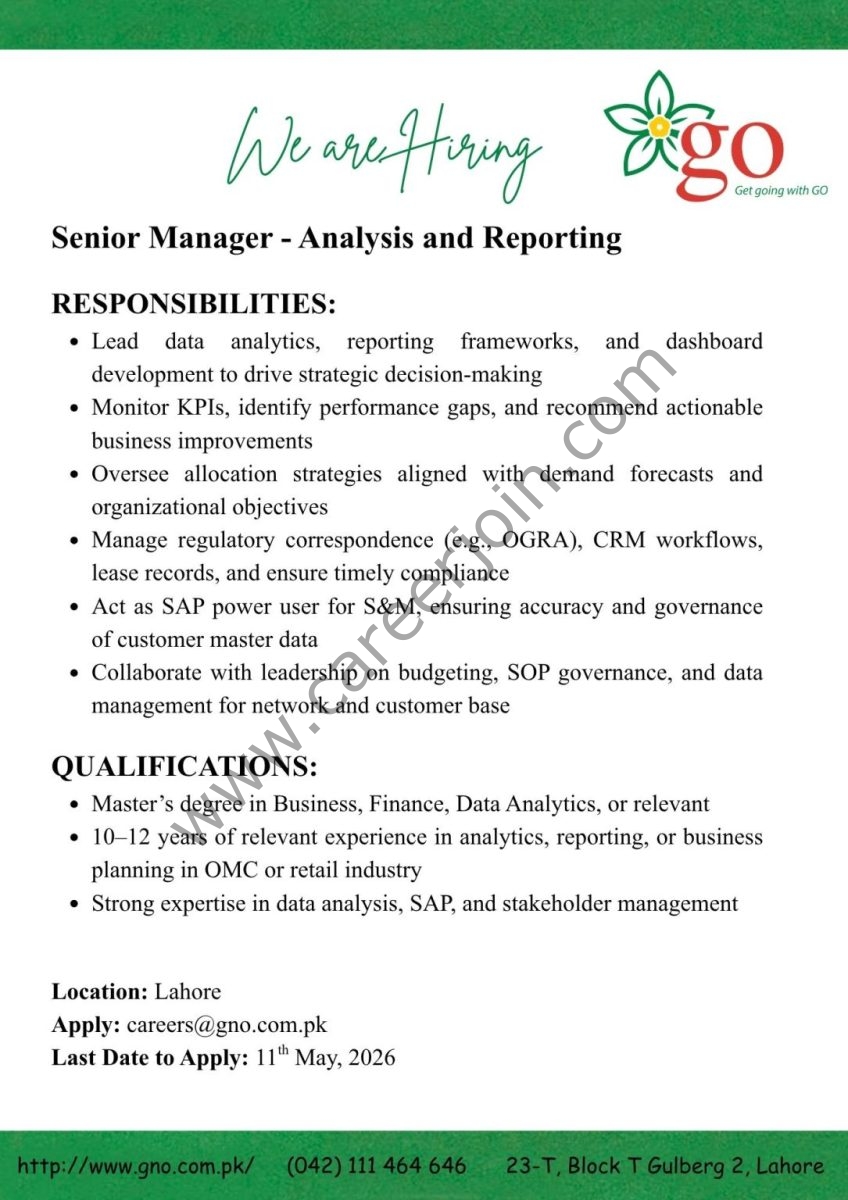 Gas & Oil Pakistan Ltd Jobs Sr Manager Analysis & Reporting 1