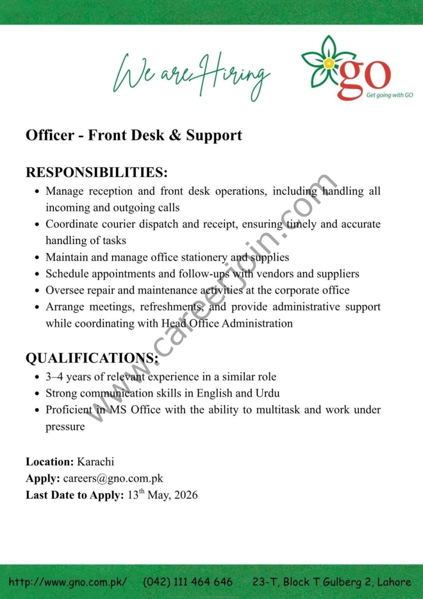 Gas & Oil Pakistan Ltd Jobs Officer Front Desk & Support 1