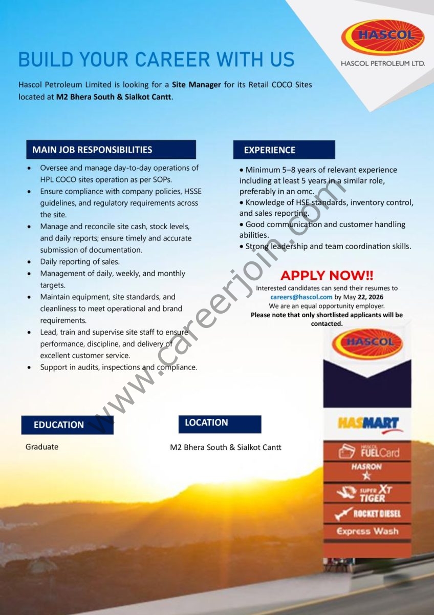 Hascol Petroleum Limited Jobs Site Manager  1