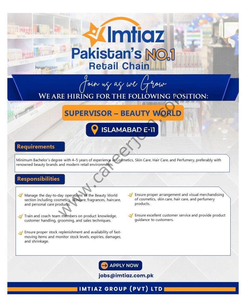 Imtiaz Super Market Jobs Supervisor Beauty World 1