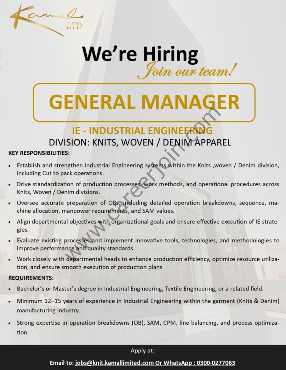 Kamal Limited Jobs General Manager IE  1