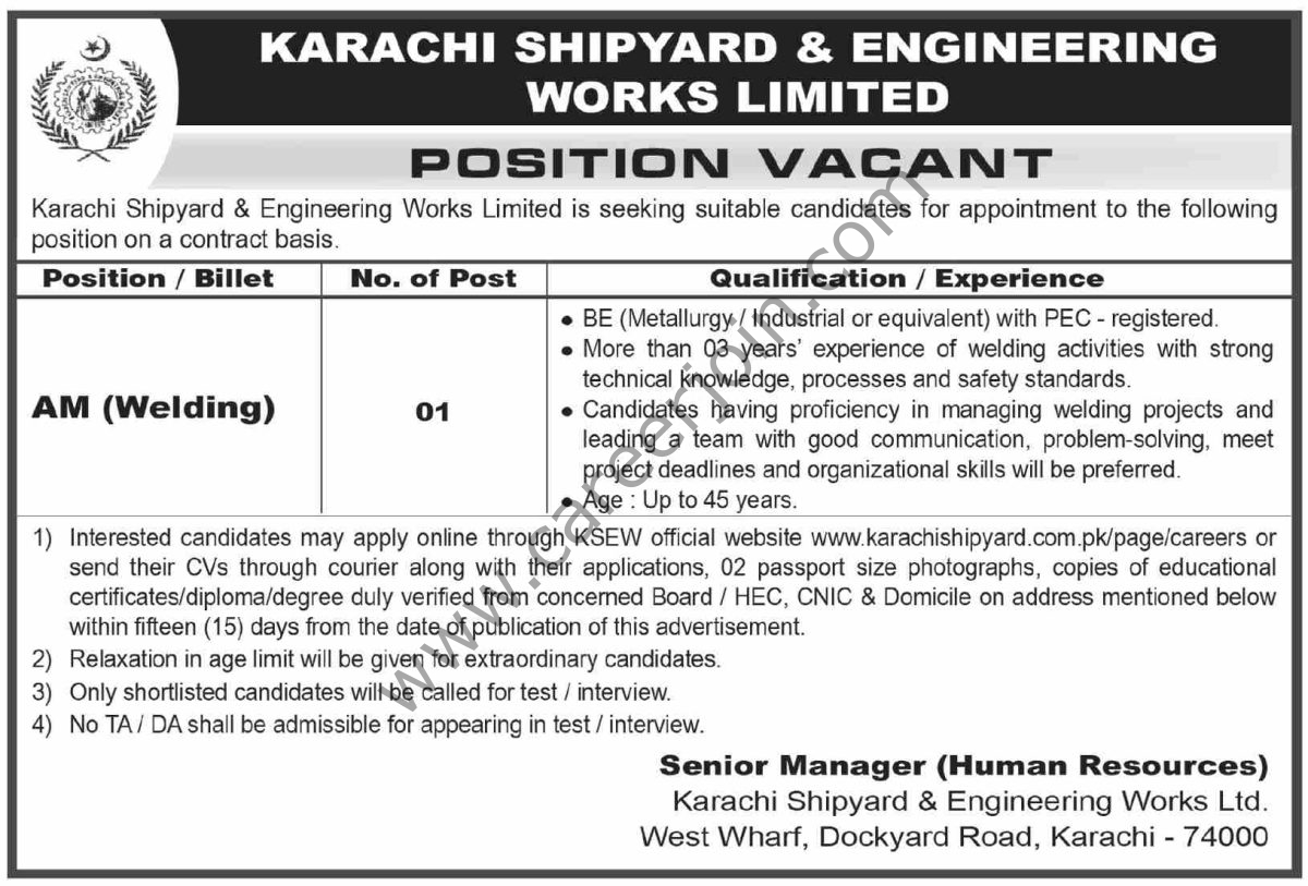 Karachi Shipward & Engineering Works Ltd Jobs 10 May 2026 Dawn 1