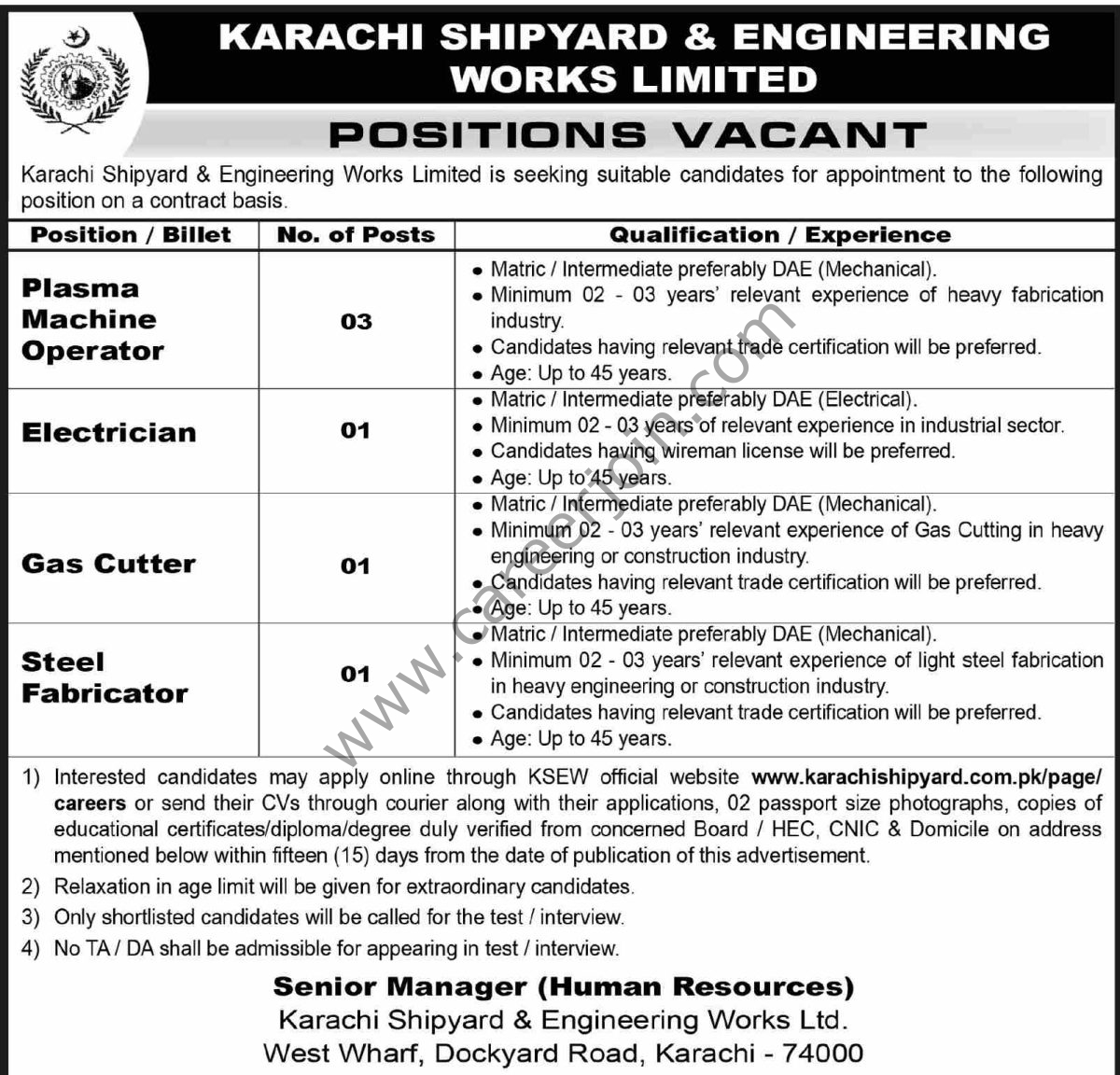 Karachi Shipyard & Engineering Works Ltd Jobs 17 May 2026 Dawn 1