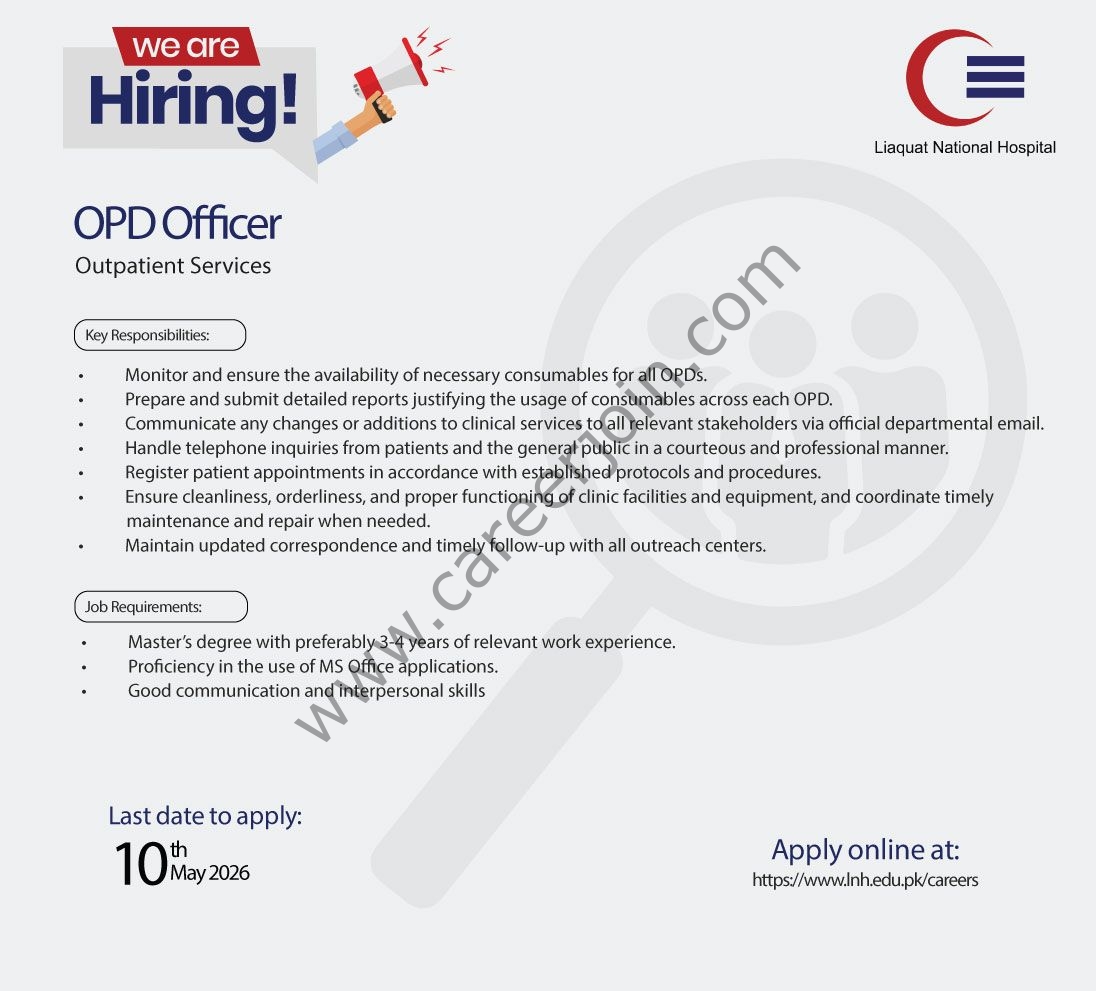 Liaquat National Hospital LNH Jobs OPD Officer 1