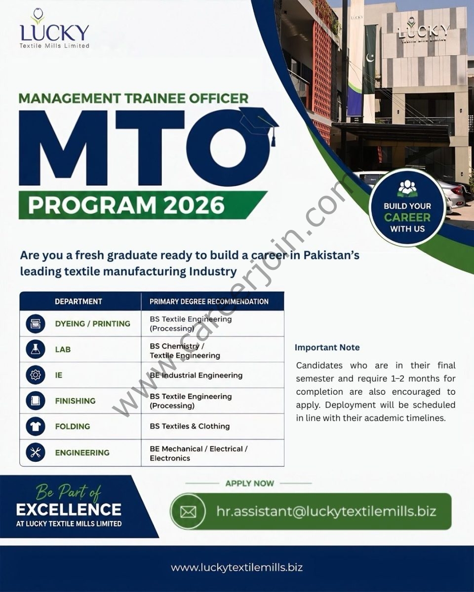 Lucky Textile Mills Limited Management Trainee Officers (MTOs) 2026 1