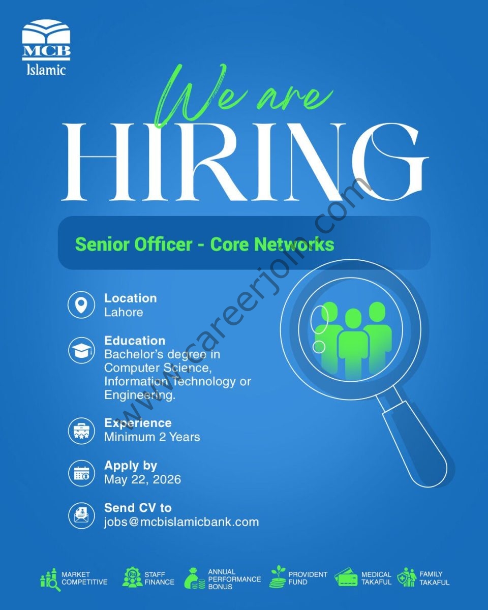 MCB Islamic Bank Jobs Senior Officer Core Networks 1