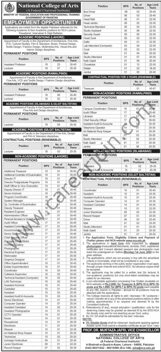 National College Of Arts NCA Jobs 16 May 2026 Dawn 1