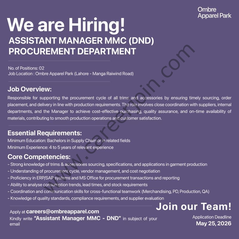 Ombre Apparel Park Jobs Assistant Manager MMC DND 1