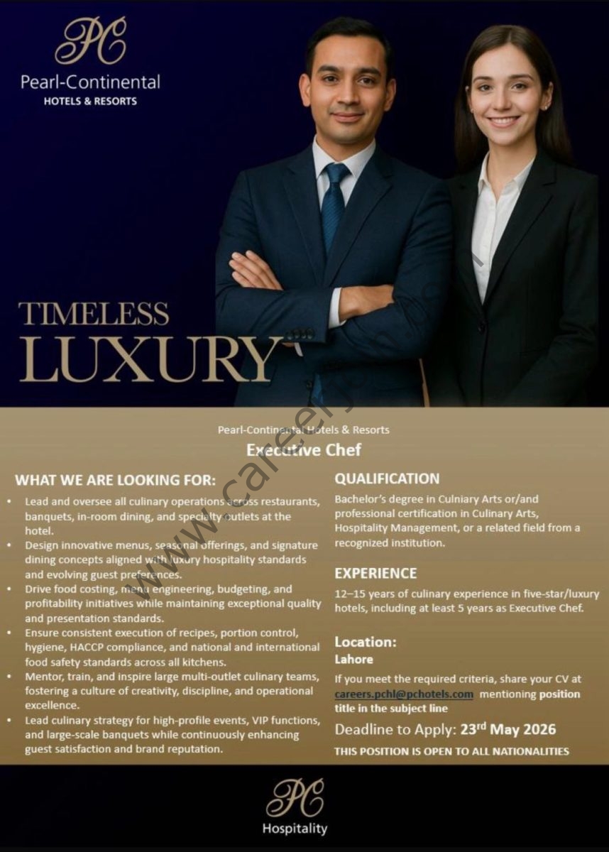 Pearl Continental Hotel Jobs Executive Chef 1