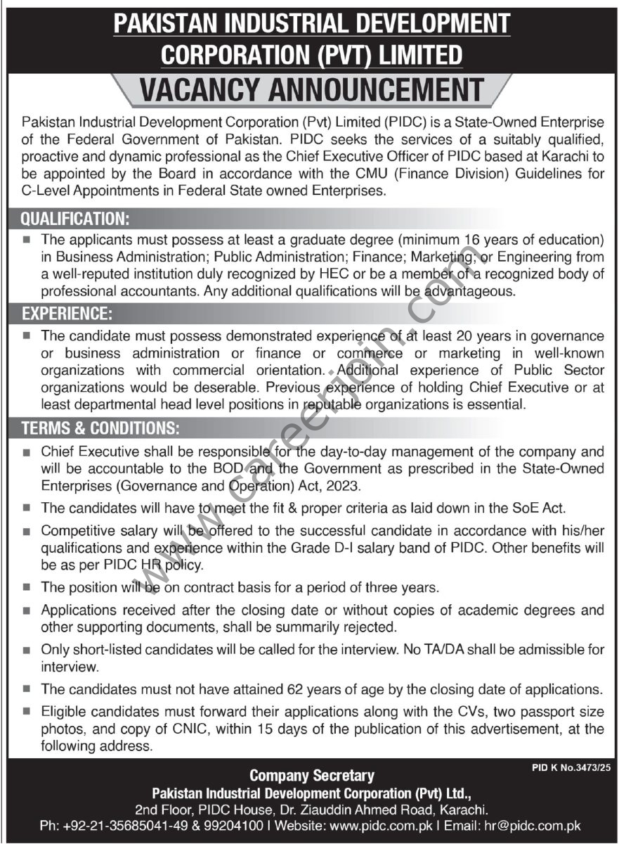Pakistan Industrial Developement Corp Pvt Ltd PIDC Jobs 06 May 2026 Express Tribune 1