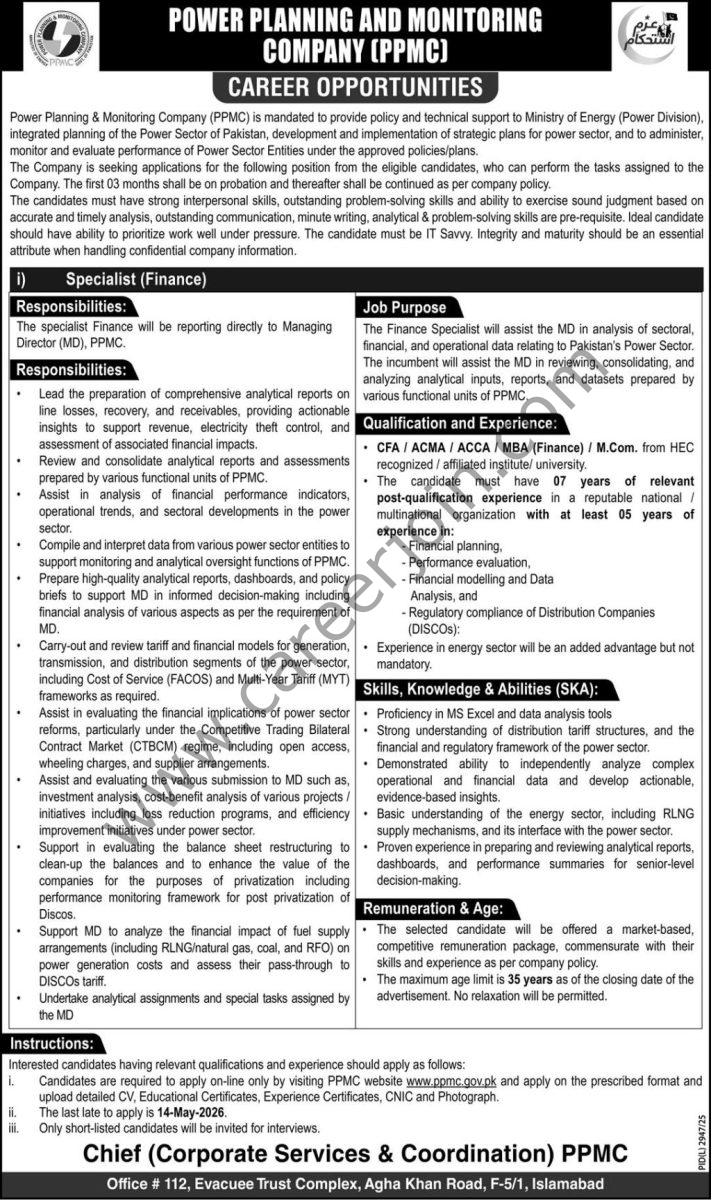 Power Planning Monitoring Co PPMC Jobs 30 April 2026 Dawn 1