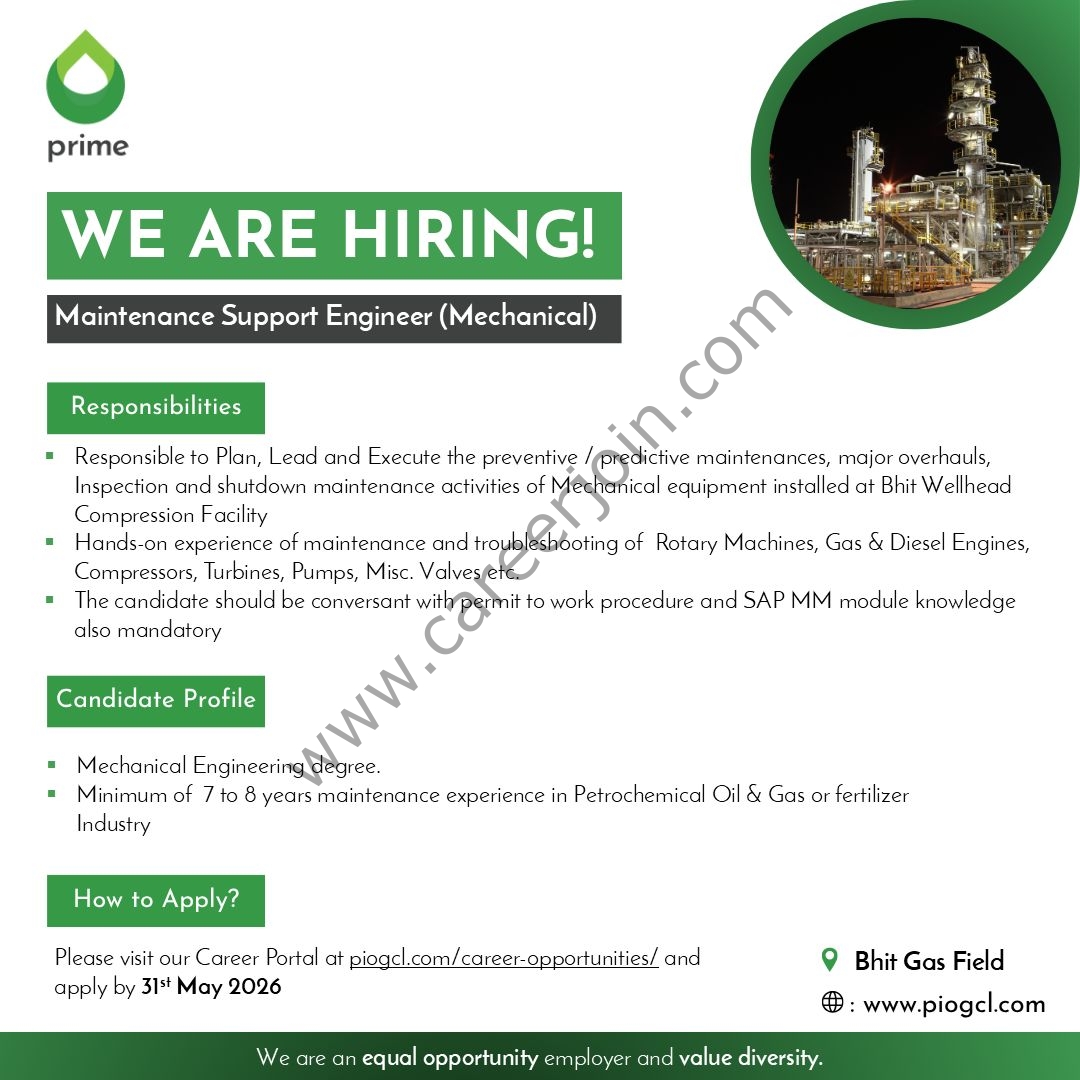 Prime Global Energies Limited Jobs Maintenance Support Engineer (Mechanical) 1