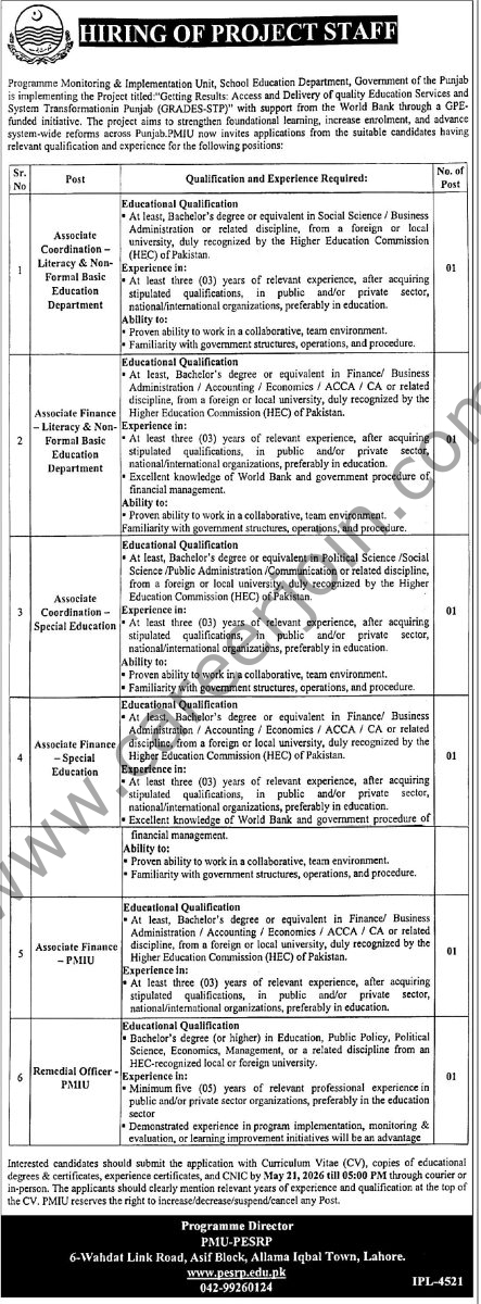 Programme Monitoring & Implementation Unit Jobs 09 May 2026 Express Tribune 1