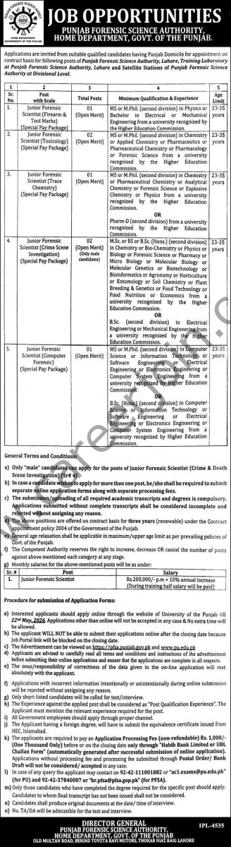 Punjab Forensic Science Authority PFSA Jobs 09 May 2026 Express 1