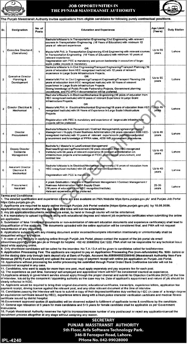 Punjab Masstransit Authority Jobs 03 May 2026 Express Tribune 1