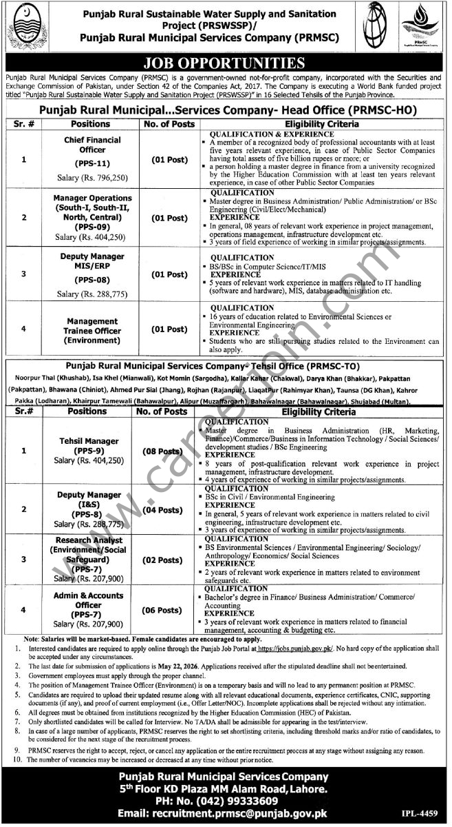 Punjab Rural Municipal Services Co PRMSC Jobs 06 May 2026 Express Tribune 1