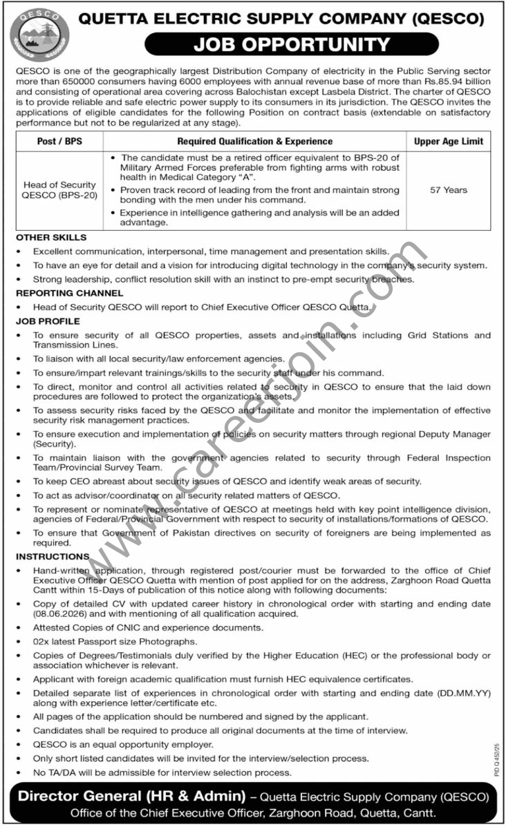 Quetta Electric Supply Co QESCO Jobs 21 May 2026 Dawn 1
