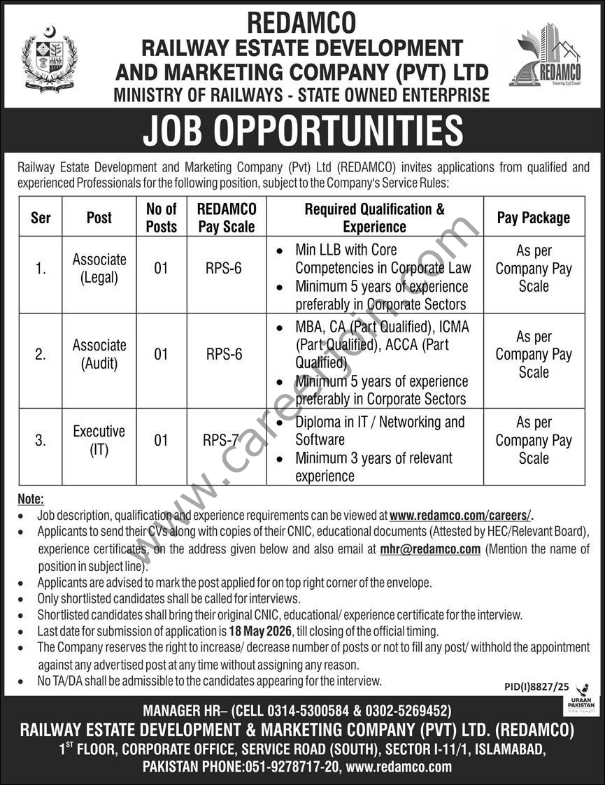 Railway Estate Development & Marketing Co Pvt Ltd REDAMCO Jobs 03 May 2026 Express 1